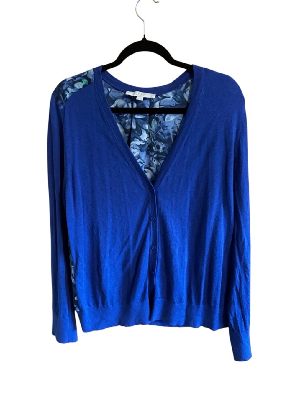 Blue Button Up Cardigan with Floral Back Panel